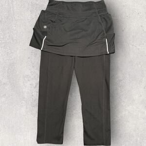Athleta Womens XS Acceleration 2 In 1 Capri Tights Black Skort Skirt Zip Pocket